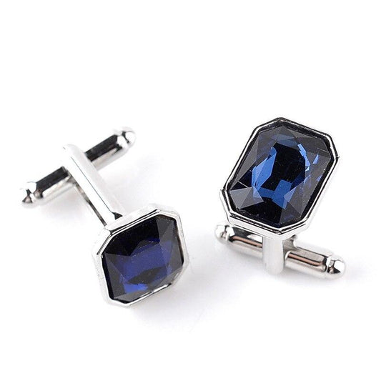 Rhinestone Silver-Tone Cufflinks